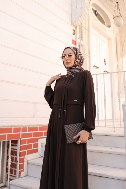 Allerli Kiloş Bağcıklı Ferace Kahverengi - 9041 - 26