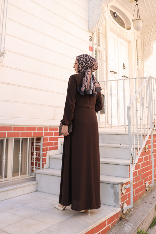 Allerli Kiloş Bağcıklı Ferace Kahverengi - 9041 - 29