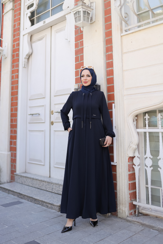 Allerli Kiloş Bağcıklı Ferace Lacivert - 9041 - 25