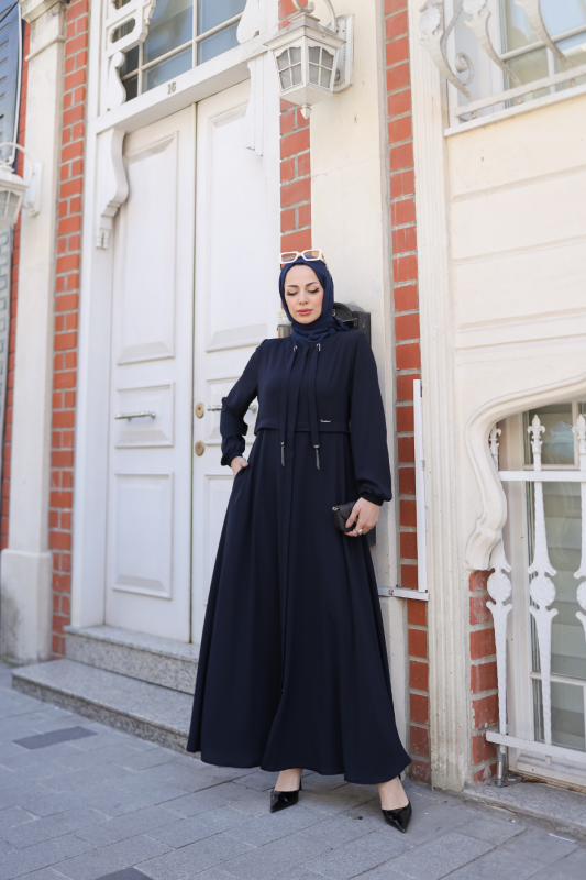 Allerli Kiloş Bağcıklı Ferace Lacivert - 9041 - 6