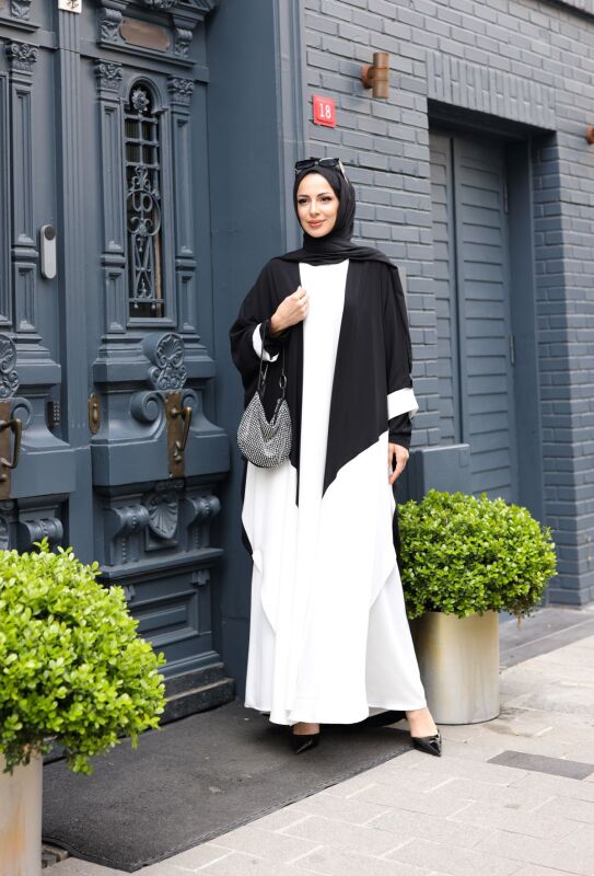 Almila Medine İpeği Elbise & Kimono Beyaz- 1003 - 1