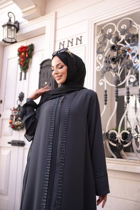 Anne Dantelli Taşlı Füme - 9008 - 2