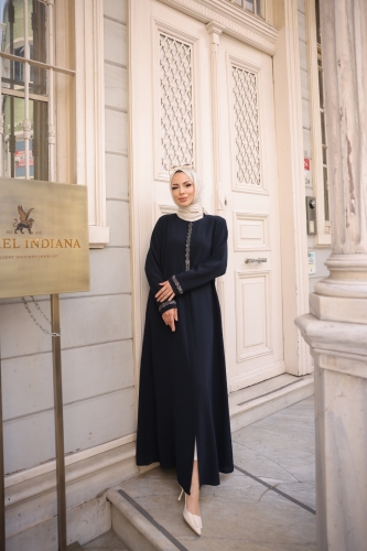 Anne Mac Taşlı Saç örgülü Ferace Lacivert- 9044 - 8