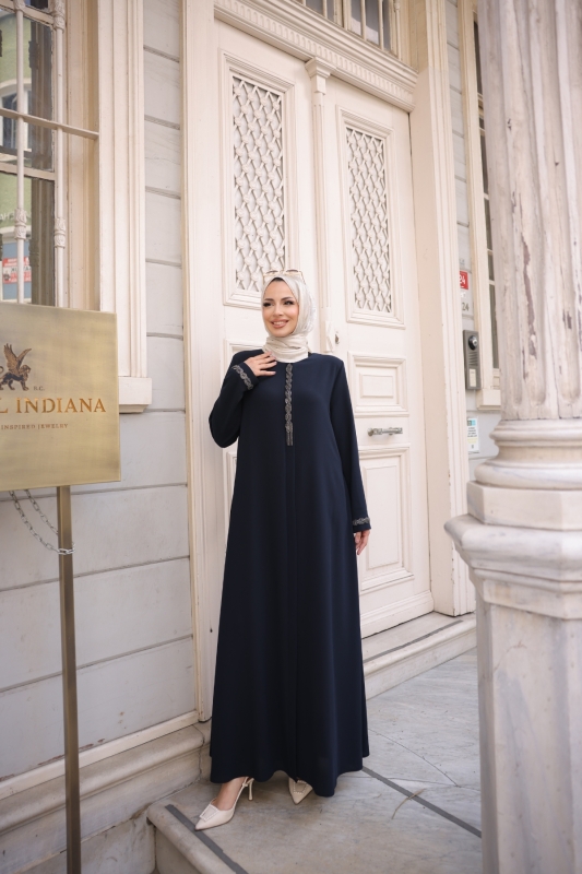 Anne Mac Taşlı Saç örgülü Ferace Lacivert- 9044 - 9