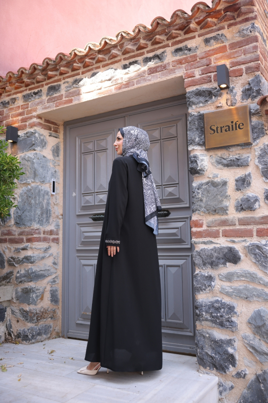 Anne Mac Taşlı Saç örgülü Ferace Siyah - 9044 - 5