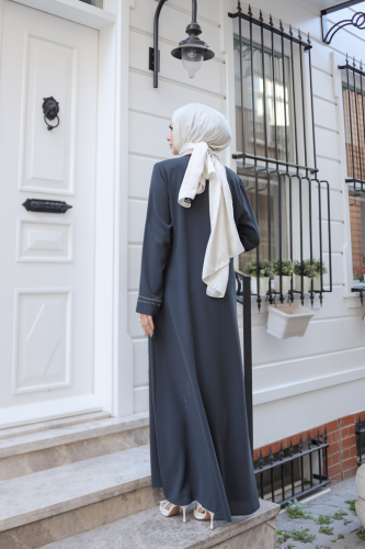 Asalet Taşlı Ferace Füme - 9043 - 7