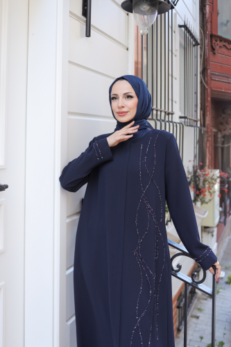 Asalet Taşlı Ferace Lacivert - 9043 - 2