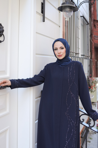 Asalet Taşlı Ferace Lacivert - 9043 - 3
