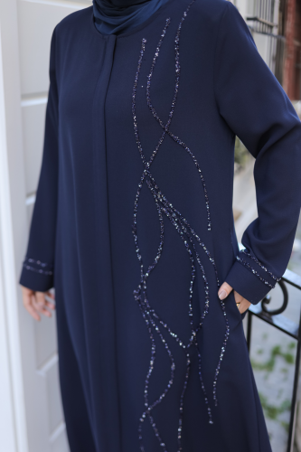 Asalet Taşlı Ferace Lacivert - 9043 - 5