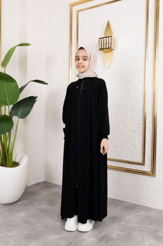BAĞCIKLI PİLELİ ÇOCUK FERACE & Siyah - 4007 - 7