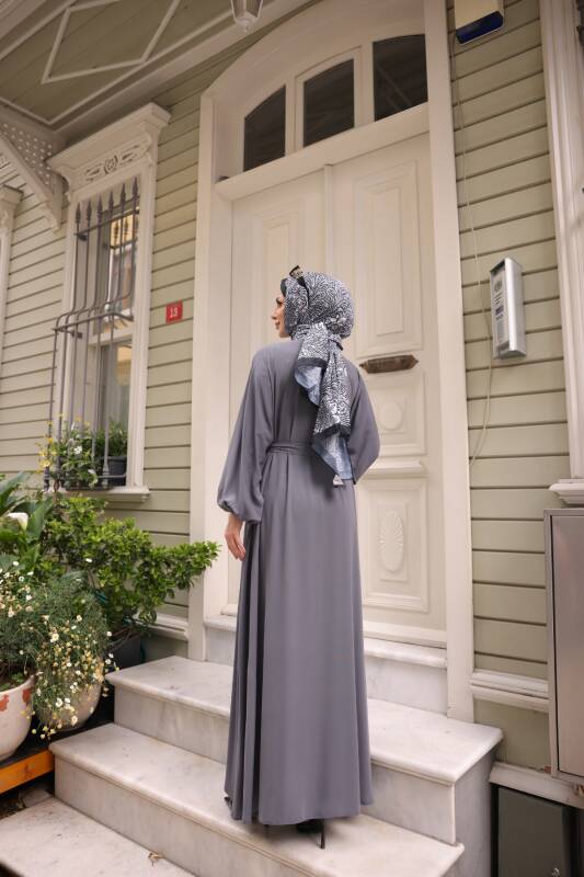 Balon kol standart elbise Füme - 9021 - 7
