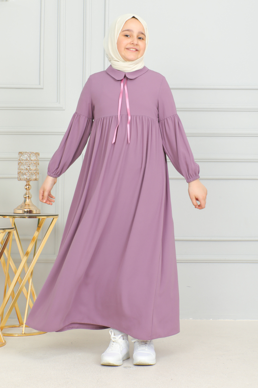 Bebe Yaka Büzgülü Çocuk Elbise Gülkurusu - 4006 - 2