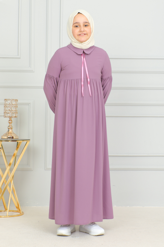 Bebe Yaka Büzgülü Çocuk Elbise Gülkurusu - 4006 - 3