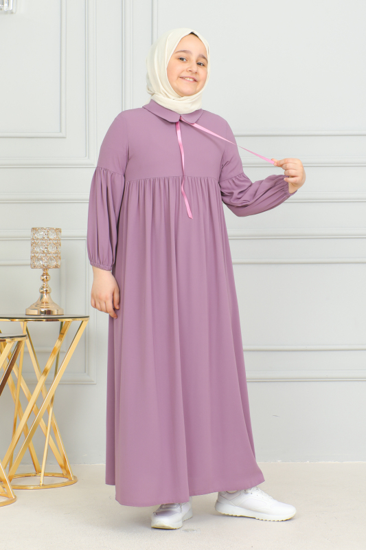 Bebe Yaka Büzgülü Çocuk Elbise Gülkurusu - 4006 - 4