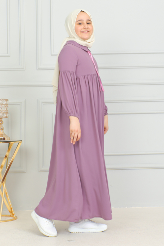 Bebe Yaka Büzgülü Çocuk Elbise Gülkurusu - 4006 - 6