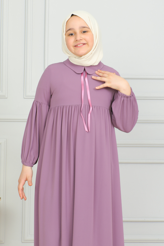 Bebe Yaka Büzgülü Çocuk Elbise Gülkurusu - 4006 - 7