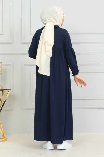 Bebe Yaka Büzgülü Çocuk Elbise Lacivert - 4006 - 3