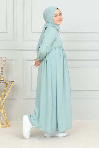 Bebe Yaka Büzgülü Çocuk Elbise Mint Yeşili - 4006 - 3