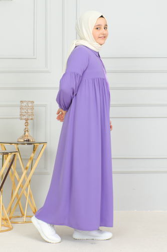 Bebe Yaka Büzgülü Çocuk Elbise Mor - 4006 - 6