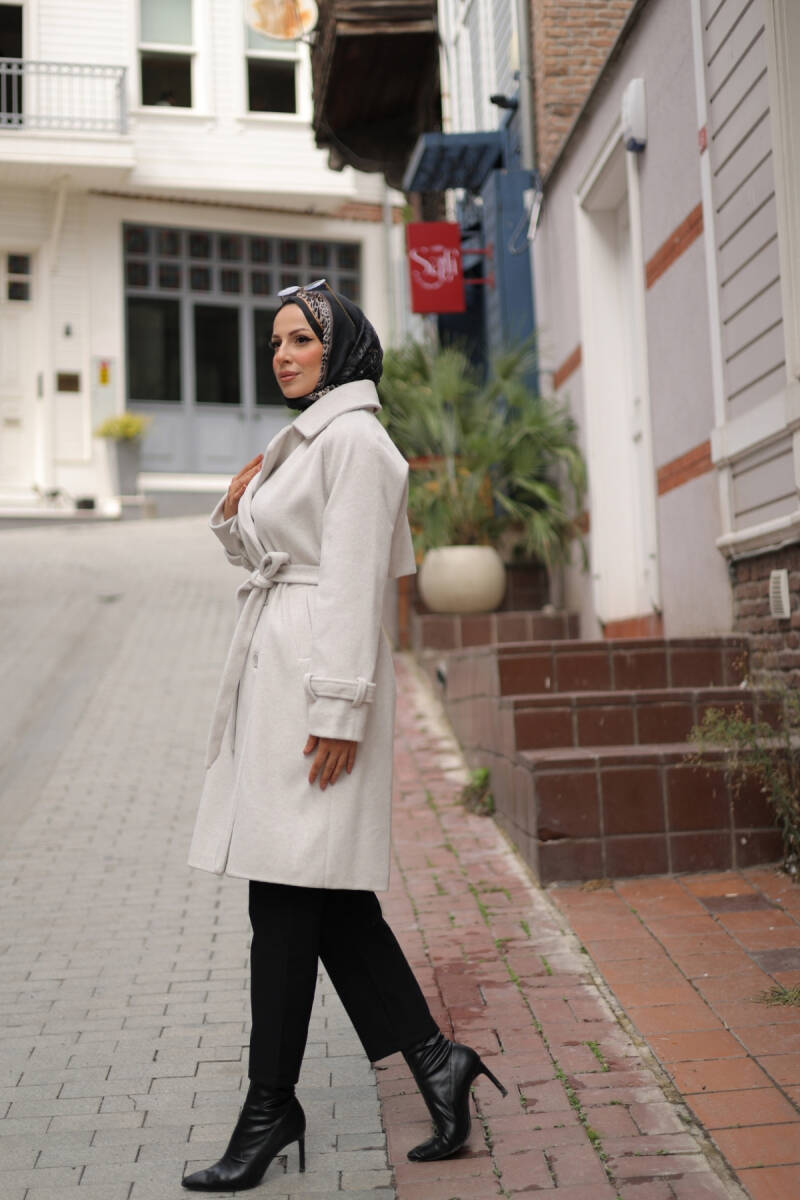 Mevira Moscov Kaşe Kaban Kırık Beyaz