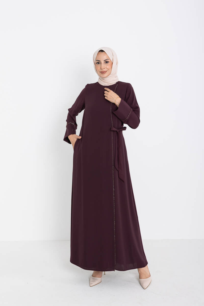 Silve Dubai İpeği Abaya Mürdüm