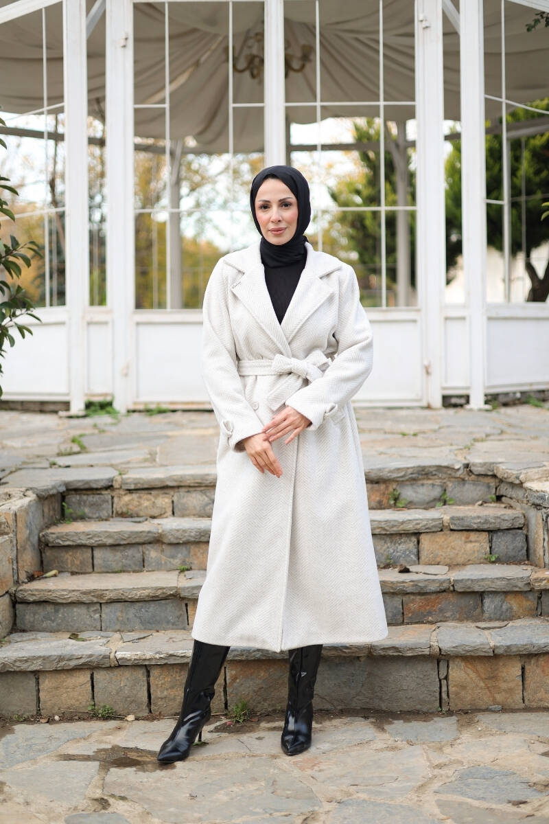 Zühre Kuşaklı Balık Sırtı Kaşe Bej