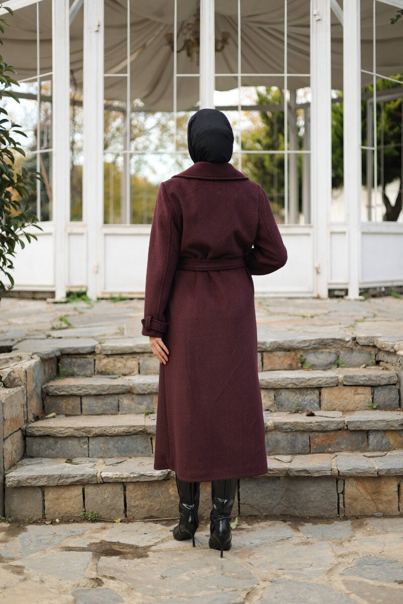 Zühre Kuşaklı Balık Sırtı Kaşe Bordo