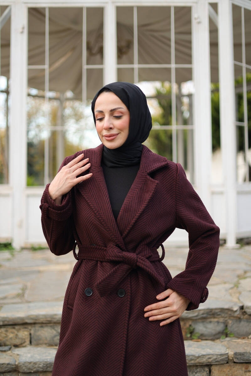 Zühre Kuşaklı Balık Sırtı Kaşe Bordo