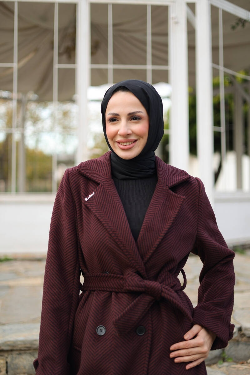 Zühre Kuşaklı Balık Sırtı Kaşe Bordo