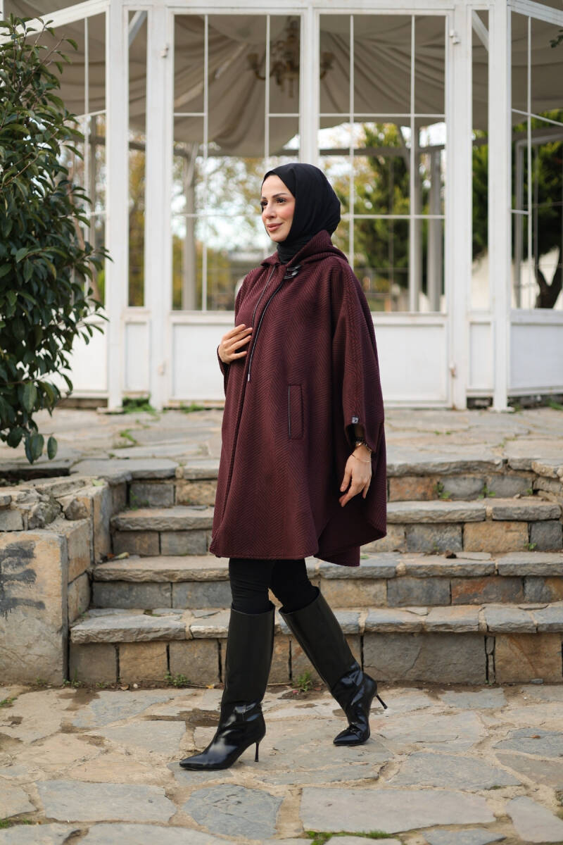 Milena Balıksırtı Kaşe Panço Bordo