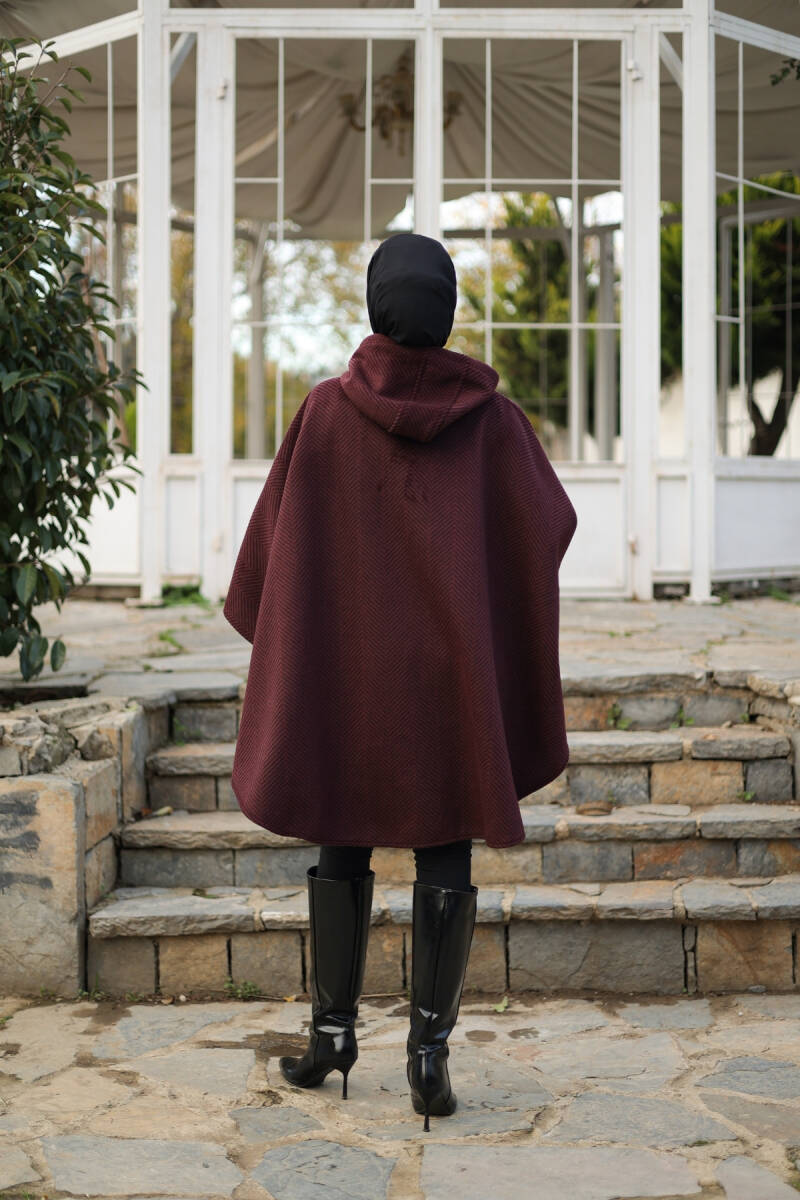 Milena Balıksırtı Kaşe Panço Bordo