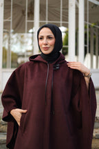 Milena Balıksırtı Kaşe Panço Bordo