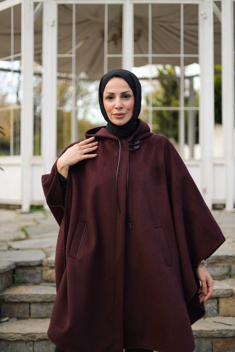 Milena Balıksırtı Kaşe Panço Bordo