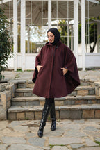 Milena Balıksırtı Kaşe Panço Bordo