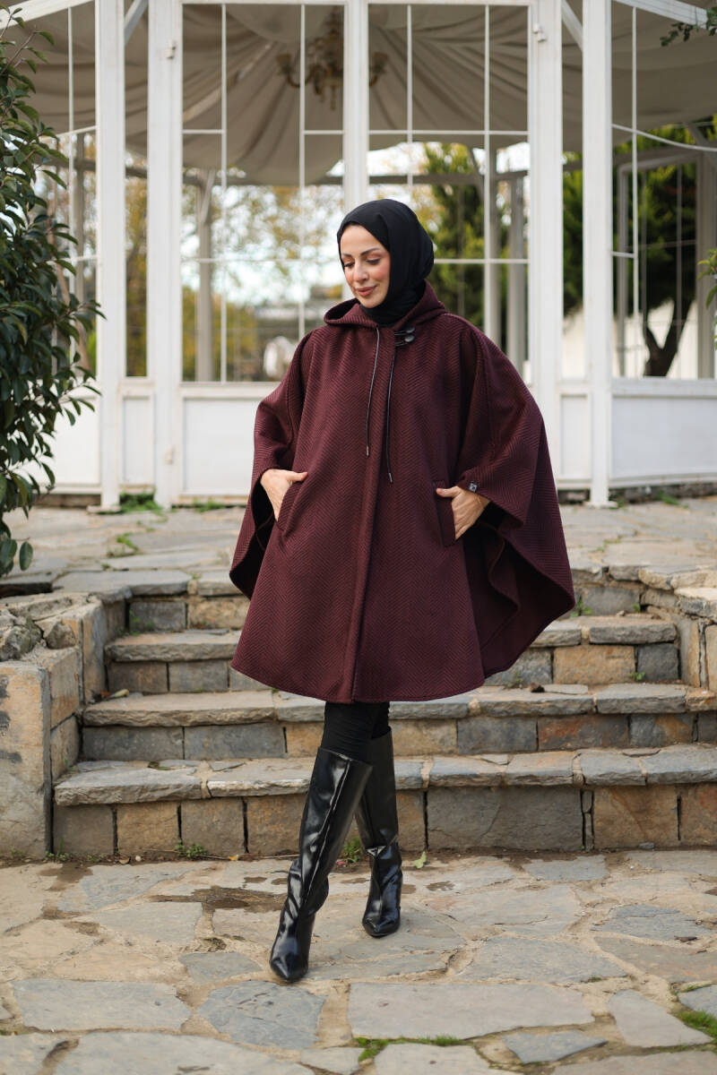 Milena Balıksırtı Kaşe Panço Bordo