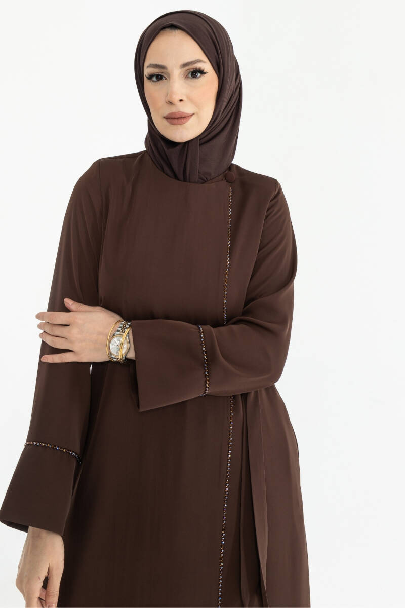 Silve Dubai İpeği Abaya Kahverengi
