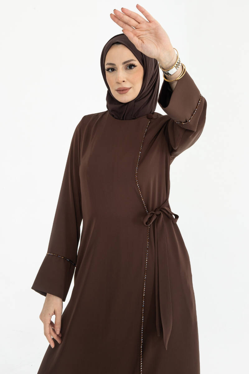 Silve Dubai İpeği Abaya Kahverengi