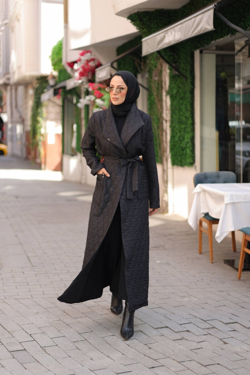 Rüyam Jakarlı Şal Yaka Kapitone Mont Siyah