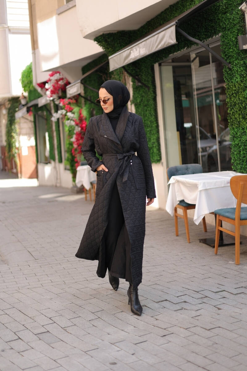 Rüyam Jakarlı Şal Yaka Kapitone Mont Siyah