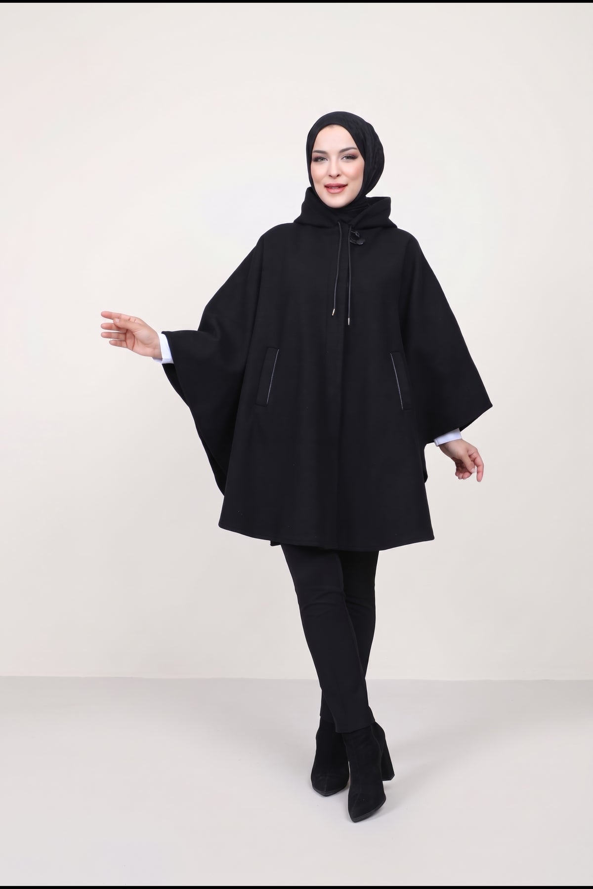 Kaşe Kışlık Kaşe Panço - Siyah