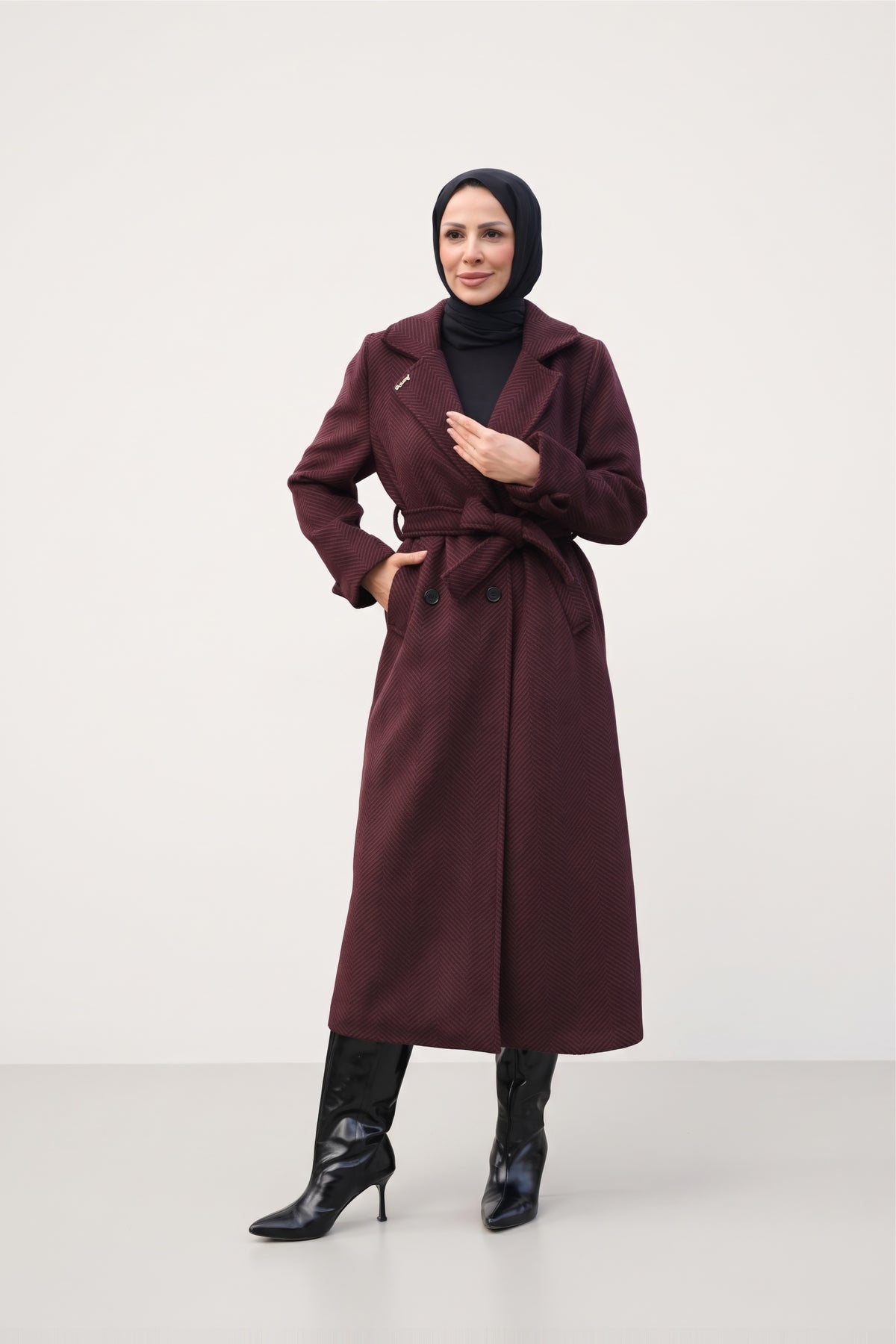 Zühre Kuşaklı Balık Sırtı Kaşe - Bordo
