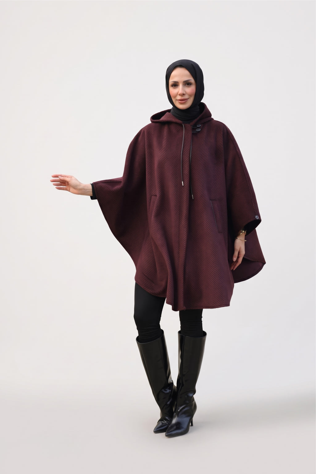 Milena Balıksırtı Kaşe Panço - Bordo