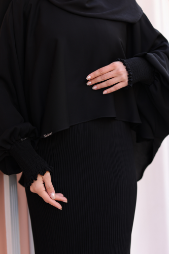Elegant Dubai İpeği Pelerin Takım Siyah-8014 - 10