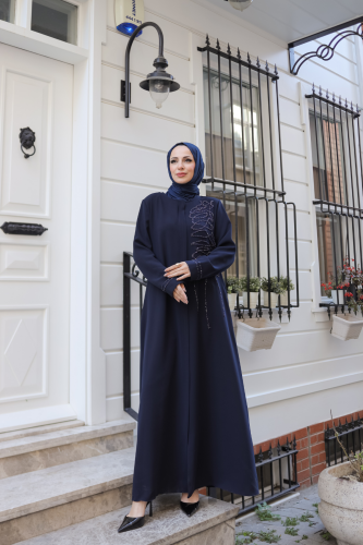 Eliza Taş İşlemeli Ferace Lacivert - 9042 - 2