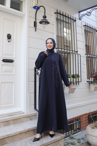 Eliza Taş İşlemeli Ferace Lacivert - 9042 - 4