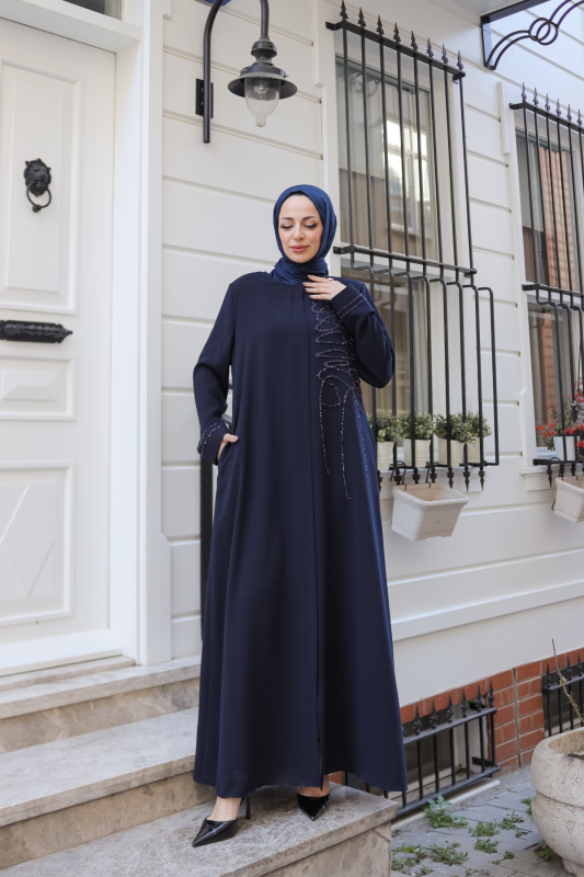 Eliza Taş İşlemeli Ferace Lacivert - 9042 - 5