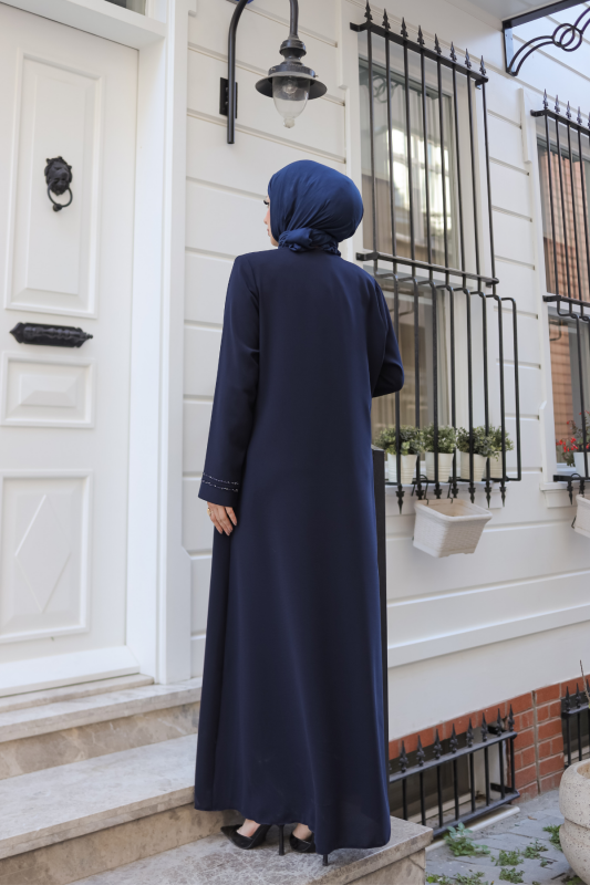 Eliza Taş İşlemeli Ferace Lacivert - 9042 - 6