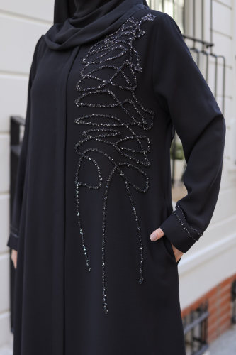 Eliza Taş İşlemeli Ferace Siyah - 9042 - 4