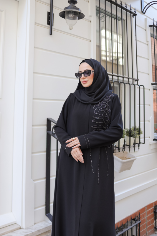 Eliza Taş İşlemeli Ferace Siyah - 9042 - 6