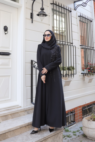 Eliza Taş İşlemeli Ferace Siyah - 9042 - 7